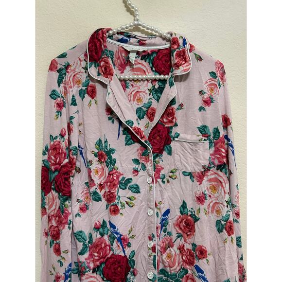 Soma Size Large Pink Floral Pajama Top Long Sleeve Cooling Rayon Button Front - Picture 2 of 10